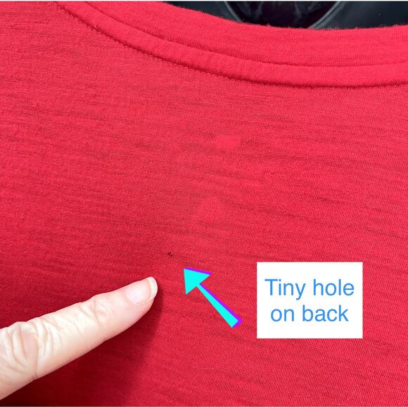 Seg’ments Merino Wool V-Neck Tunic Top Sz M Red Pleated Textured Lower Lace - Picture 10 of 13